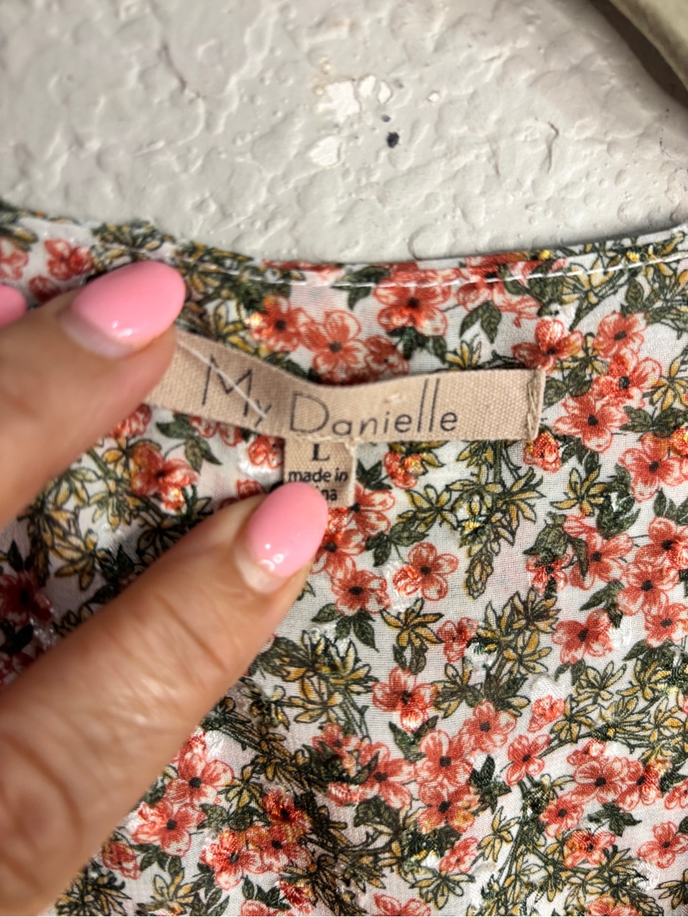 Boho Floral V-Neck Peasant Blouse in Ivory and Coral - Picture 5 of 5